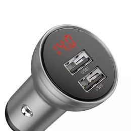 Baseus nabíječka do auta s displejem, 2x USB, 4,8A, 24W (stříbrná)