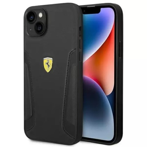 Eti na telefon Ferrari FEHCP14SRBUK do Apple iPhone 14 6,1" černé/černé pevné pouzdro Kožené strany razítka