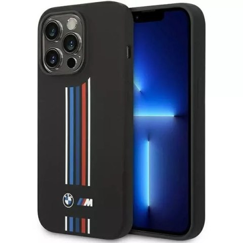 Pouzdro na telefon BMW BMHCP14X22SWTK pro Apple iPhone 14 Pro Max 6,7" černo/černé silikonové vertikální tříbarevné linie