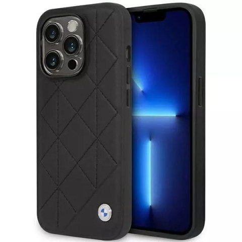 Pouzdro na telefon BMW BMHCP14L22RQDK pro Apple iPhone 14 Pro 6,1" černo/černé kožené prošívané