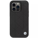 Pouzdro na telefon BMW BMHCP14L22RQDK pro Apple iPhone 14 Pro 6,1" černo/černé kožené prošívané