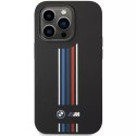 Pouzdro na telefon BMW BMHCP14L22SWTK pro Apple iPhone 14 Pro 6,1" černo/černé silikonové vertikální tříbarevné linie