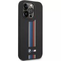 Pouzdro na telefon BMW BMHCP14L22SWTK pro Apple iPhone 14 Pro 6,1" černo/černé silikonové vertikální tříbarevné linie