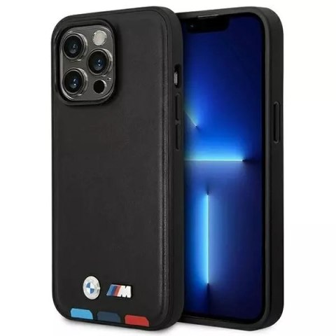 BMW BMHCP14L22PTDK Pouzdro na telefon pro Apple iPhone 14 Pro 6,1" černo/černé kožené razítko Tricolor