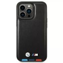 BMW BMHCP14L22PTDK Pouzdro na telefon pro Apple iPhone 14 Pro 6,1" černo/černé kožené razítko Tricolor