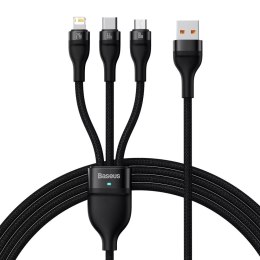 Baseus Flash Series Ⅱ 3v1 rychlý nabíjecí kabel USB-A na USB-C / Micro-USB / Lightning 66 W 480 Mb/s 1,2 m černý