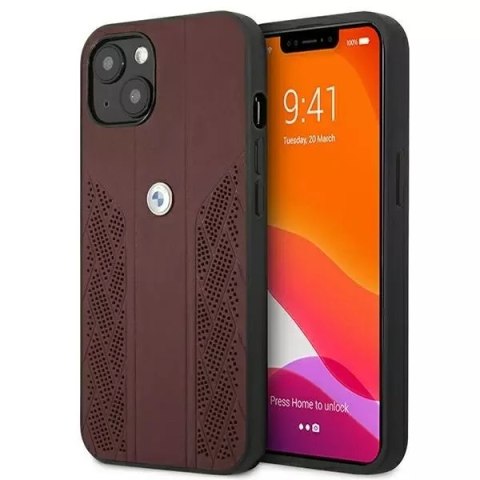 Etui na telefon BMW BMHCP13SRSPPR do Apple iPhone 13 Mini 5,4" černý/červený pevný obal Leather Curve Perforate