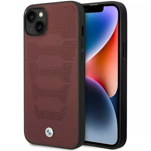 Etui na telefon BMW BMHCP14S22RPSR do Apple iPhone 14 6,1" vínová/vínová kožená sedadla vzor