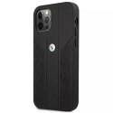 Pouzdro na telefon BMW BMHCP12LRSPPK pro Apple iPhone 12 Pro Max 6,7" černo/černé pevné pouzdro Kožené zakřivené perforované