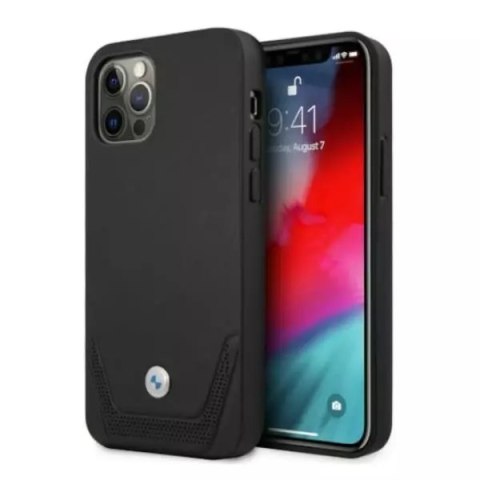 Pouzdro na telefon BMW BMHCP12LRSWPK pro Apple iPhone 12 Pro Max 6,7" černé/černé pevné pouzdro z kůže perforované