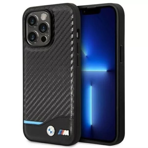 Pouzdro na telefon BMW BMHCP14L22NBCK pro Apple iPhone 14 Pro 6,1" černo/černé kožené karbonové