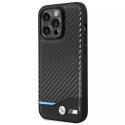 Pouzdro na telefon BMW BMHCP14L22NBCK pro Apple iPhone 14 Pro 6,1" černo/černé kožené karbonové