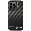 Pouzdro na telefon BMW BMHCP14L22NBCK pro Apple iPhone 14 Pro 6,1" černo/černé kožené karbonové