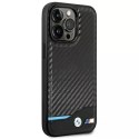 Pouzdro na telefon BMW BMHCP14L22NBCK pro Apple iPhone 14 Pro 6,1" černo/černé kožené karbonové