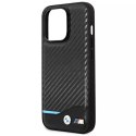 Pouzdro na telefon BMW BMHCP14L22NBCK pro Apple iPhone 14 Pro 6,1" černo/černé kožené karbonové