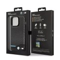 Pouzdro na telefon BMW BMHCP14L22NBCK pro Apple iPhone 14 Pro 6,1" černo/černé kožené karbonové