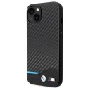 Pouzdro na telefon BMW BMHCP14S22NBCK pro Apple iPhone 14 6,1" černé/černé kožené karbonové