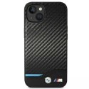 Pouzdro na telefon BMW BMHCP14S22NBCK pro Apple iPhone 14 6,1" černé/černé kožené karbonové