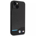 Pouzdro na telefon BMW BMHCP14S22NBCK pro Apple iPhone 14 6,1" černé/černé kožené karbonové