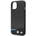 Pouzdro na telefon BMW BMHCP14S22NBCK pro Apple iPhone 14 6,1" černé/černé kožené karbonové