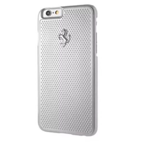 Obal na telefon Ferrari Hardcase iPhone 6/6S perforovaný hliník srebrny/stříbrný