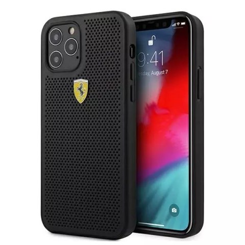 Sada na telefon Ferrari iPhone 12 Pro Max 6,7" černý/černý pevný obal On Track Perforated