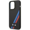 BMW BMHMP14L22SOTK pouzdro na telefon pro Apple iPhone 14 Pro 6,1" černo/černé silikonové Slanted Sttripes MagSafe