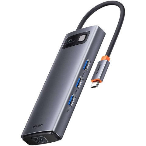 Baseus Metal Gleam Series stacja dokująca HUB 6 w 1 USB Typ C - 1 x HDMI / 3 x USB 3.2 Gen. 1 / 1 x Power Delivery / 1 x VGA sza