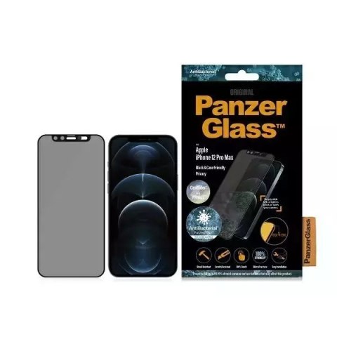 Szkło PanzerGlass E2E Microfracture do iPhone 12 Pro Max 6,7" Pouzdro Friendly CamSlider Privacy Antibakteriální czarny/černé