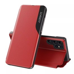 Eco Leather View Case for Samsung Galaxy S23 Ultra with a flip stand red