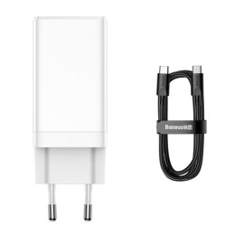 Baseus ładowarka sieciowa GaN3 Pro PD 65W 2x USB-C 1x USB biała + kabel USB-C - USB-C