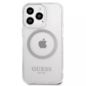 Etui na telefon Guess do iPhone 13 Pro Max 6,7" srebrny/silver hard case Metal Outline Magsafe