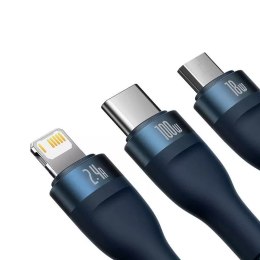 Kabel USB 3w1 Baseus Flash Series, USB-C micro USB Lightning, 100 W, 1,2 m (niebieski)