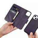 Etui na telefon iCarer Wallet Case 2in1 do iPhone 14 Plus skórzany pokrowiec z klapką Anti-RFID ciemnofioletowy