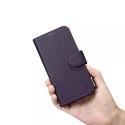 Etui na telefon iCarer Wallet Case 2in1 do iPhone 14 Plus skórzany pokrowiec z klapką Anti-RFID ciemnofioletowy