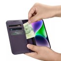 Etui na telefon iCarer Wallet Case 2in1 do iPhone 14 Plus skórzany pokrowiec z klapką Anti-RFID ciemnofioletowy