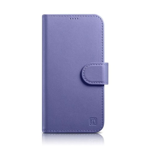 ICarer Wallet Case 2in1 etui iPhone 14 Plus skórzany pokrowiec z klapką Anti-RFID jasnofioletowy (WMI14220727-LP)