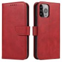 Etui na telefon Magnet Case do iPhone 14 Pro elegancki futerał etui pokrowiec z klapką i funkcją podstawki czerwony