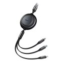 Baseus Bright Mirror 2 3v1 USB kabel, micro USB / Lightning / USB-C, plochý, 3,5 A, 1,1 m (černý)