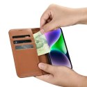 ICarer Wallet Case 2in1 etui iPhone 14 Plus skórzany pokrowiec z klapką Anti-RFID brązowy (WMI14220727-BN)