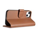 ICarer Wallet Case 2in1 etui iPhone 14 Plus skórzany pokrowiec z klapką Anti-RFID brązowy (WMI14220727-BN)