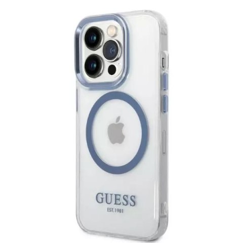 Etui Guess GUHMP14LHTRMB pro iPhone 14 Pro 6,1" niebieski/modré pevné pouzdro Metal Outline Magsafe