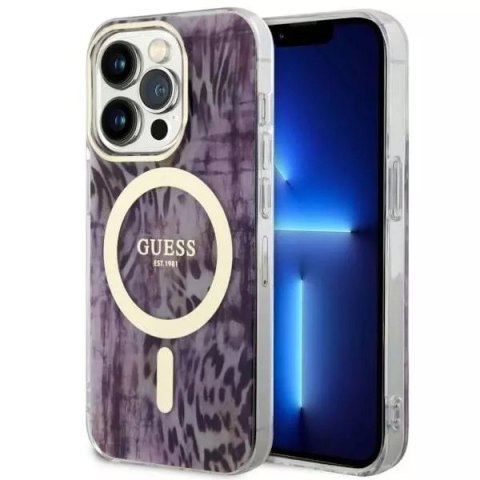 Etui na telefon Guess GUHMP14XHLEOPWP do Apple iPhone 14 Pro Max 6,7" różowy/pink hardcase Leopard MagSafe