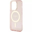 Etui na telefon Guess GUHMP14LHCMCGP do Apple iPhone 14 Pro 6.1" różowy/pink hardcase Glitter Gold MagSafe