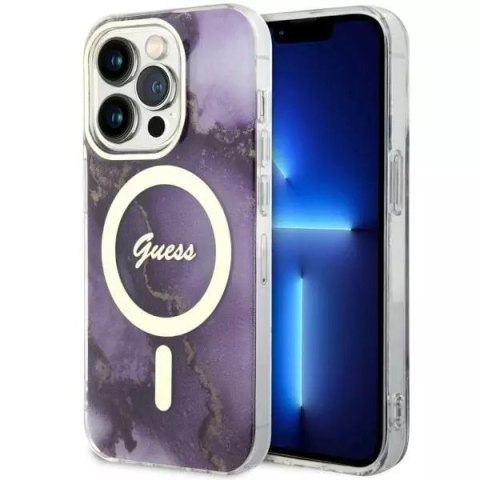 Etui na telefon Guess GUHMP14LHTMRSU do Apple iPhone 14 Pro 6.1" purpurowy/purple hardcase Golden Marble MagSafe