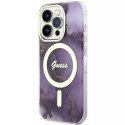 Etui na telefon Guess GUHMP14LHTMRSU do Apple iPhone 14 Pro 6.1" purpurowy/purple hardcase Golden Marble MagSafe