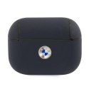 BMW etui do AirPods Pro BMAPSSLNA granatowe Geniune Leather Silver Logo