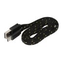 OMEGA CAMELEON FABRIC BRAIDED MICRO USB TO USB FLAT CABLE KABEL 1M BLACK TE [42324]