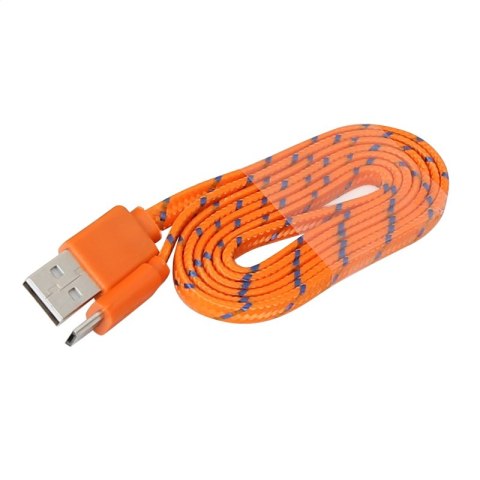 OMEGA CAMELEON FABRIC BRAIDED MICRO USB TO USB FLAT CABLE KABEL 2A 1M ORANGE [42326]