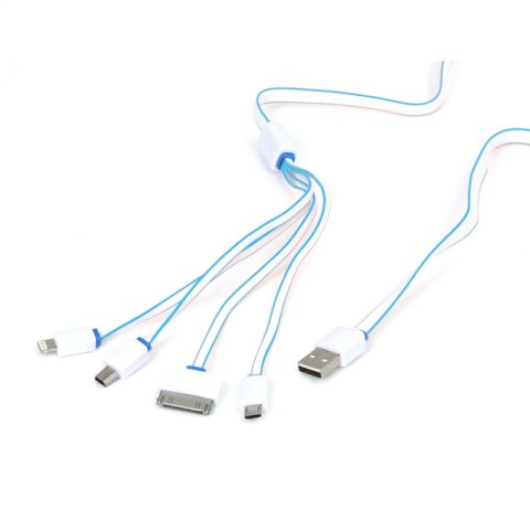 OMEGA HYDRA 4IN1 MICRO USB + MINI USB + IPHONE4 + LIGHTNING USB CABLE KABEL WHITE & BLUE [42812]